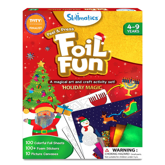 Skillmatics Foil Fun kit cover photo illustrating mess-free creativity for kids.