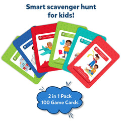Skillmatics Found It 100 game cards laid out for quick clue hunts.