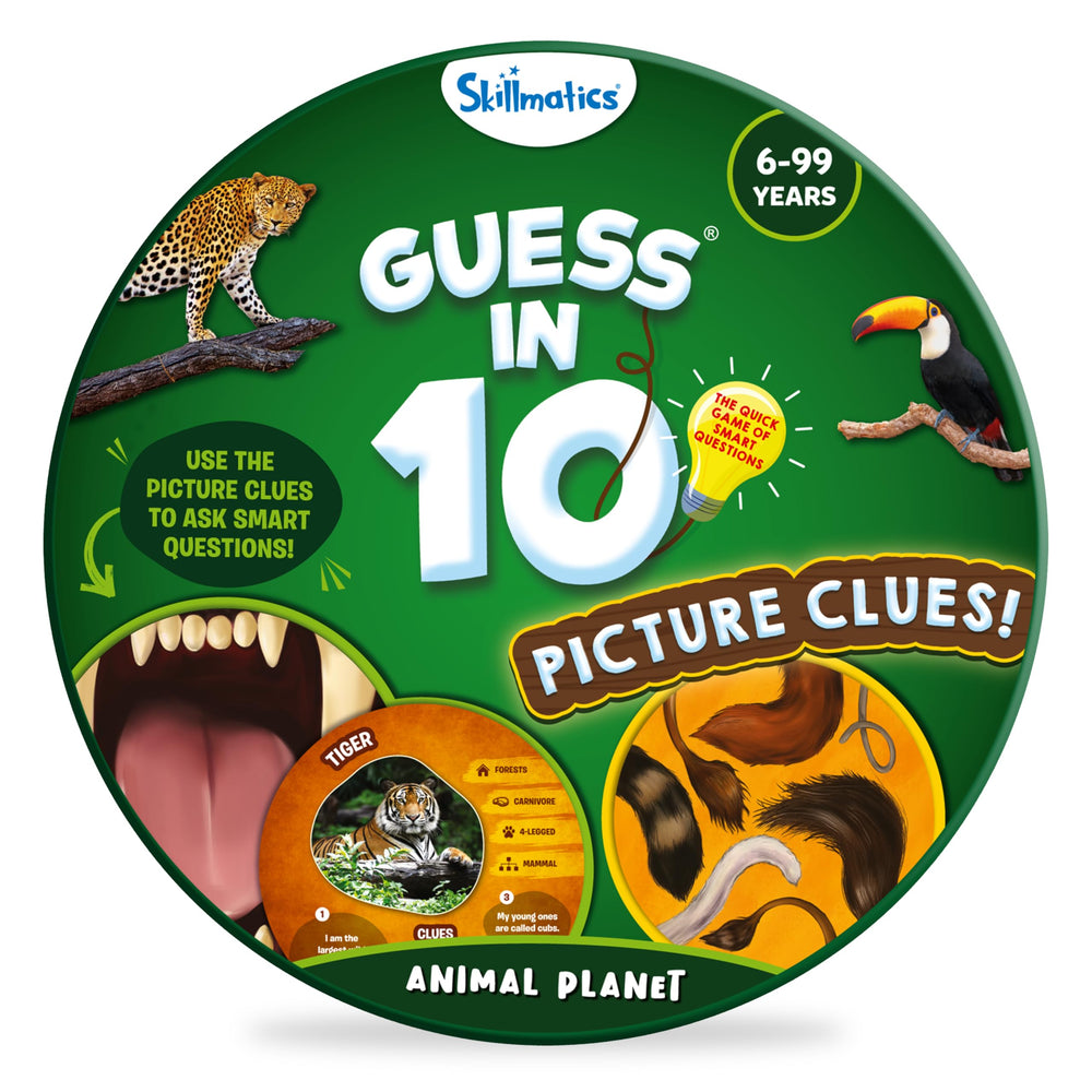 Skillmatics Guess in 10 Animal Picture Clues cards laid out for quick play