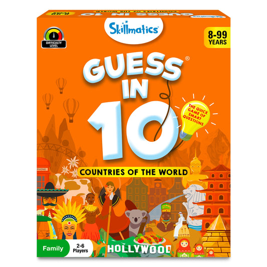 Skillmatics Guess in 10 Countries game card enables quick team play and learning.