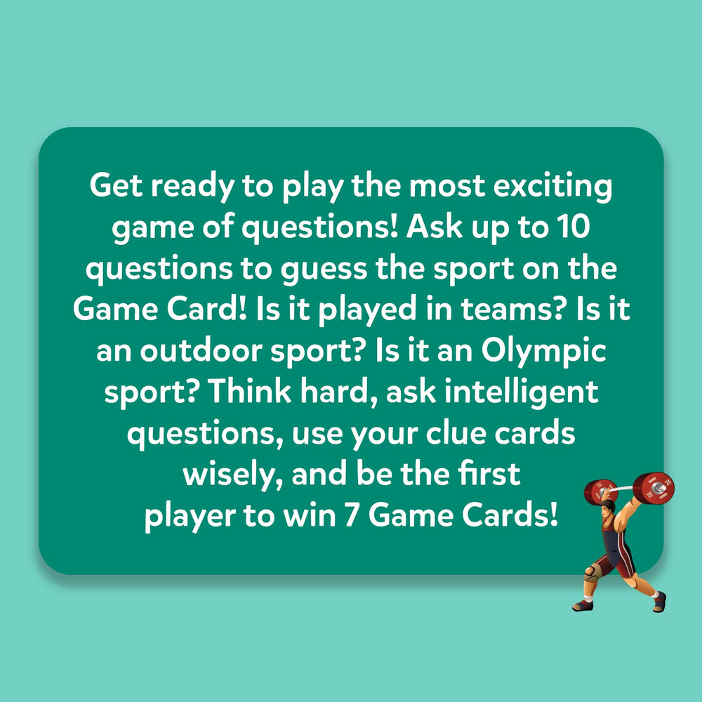 Skillmatics Guess in 10 Sports sport-guessing card encourages quick thinking.