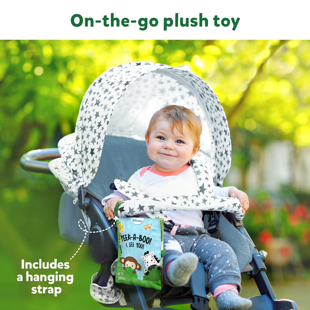 Skillmatics Peek-A-Boo Jungle Book on-the-go plush for travel.