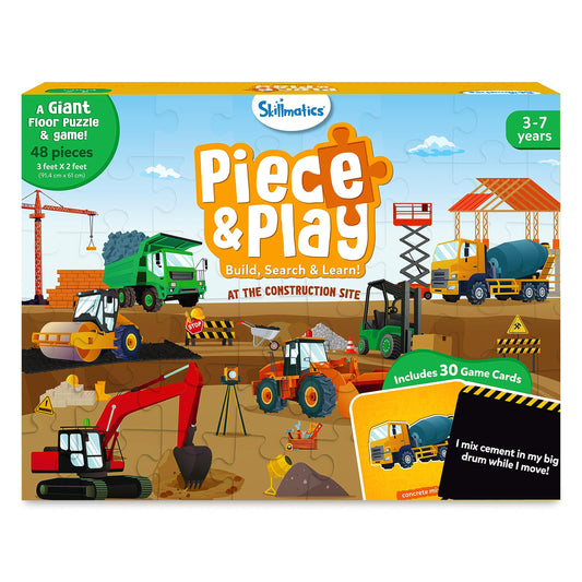 Skillmatics Piece & Play construction site floor puzzle with large pieces for independent assembly.