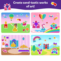 Skillmatics Sand Art mess tray keeps colors contained for easy cleanup