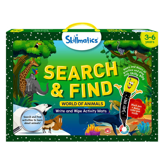 Skillmatics Search and Find Animals mats for vocabulary-building play