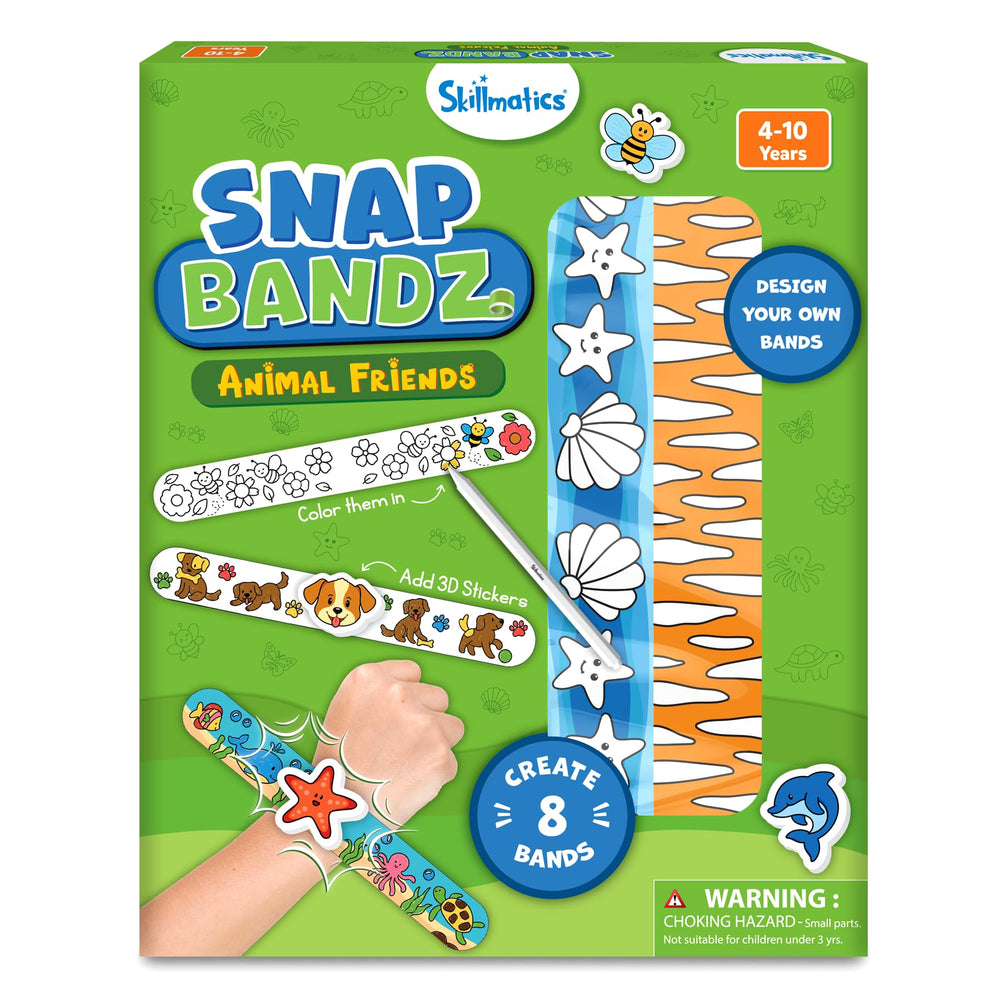 Skillmatics Snap Bandz animal design with colorful stickers for wearable art