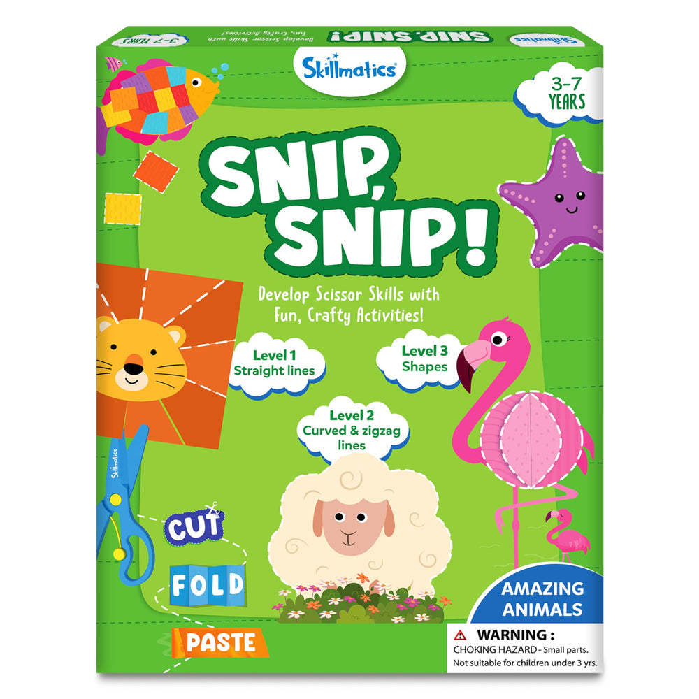 Skillmatics Snip Snip Animals book cover encouraging early cutting skill development.