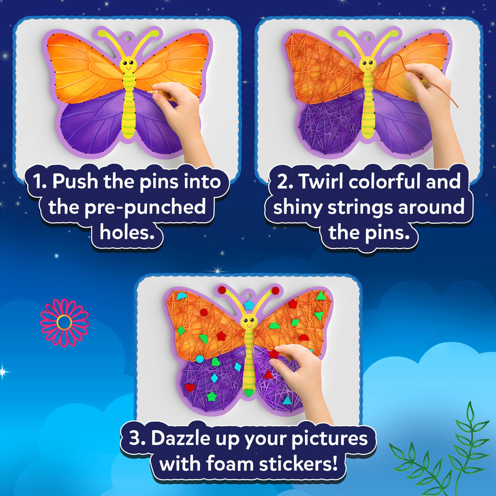 Skillmatics string art butterfly artwork encourages color layering and focus.