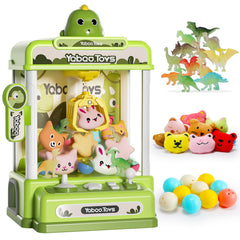 Skirfy dinosaur claw machine close-up capturing a prize grab for kid-friendly arcade fun
