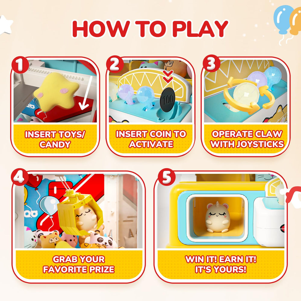 Skirfy prizes-packed unit includes plush toys, surprise eggs, erasers, and game coins.