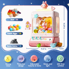Skirfy Space Claw prize display with plush and capsule toys