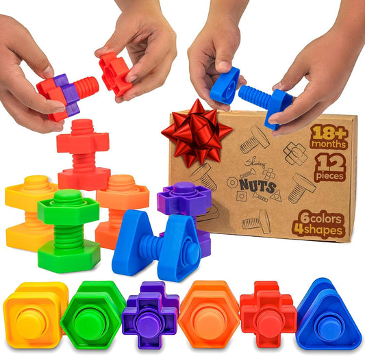 Skoolzy 12pc jumbo nuts and bolts set enhances fine motor skills and hand-eye coordination