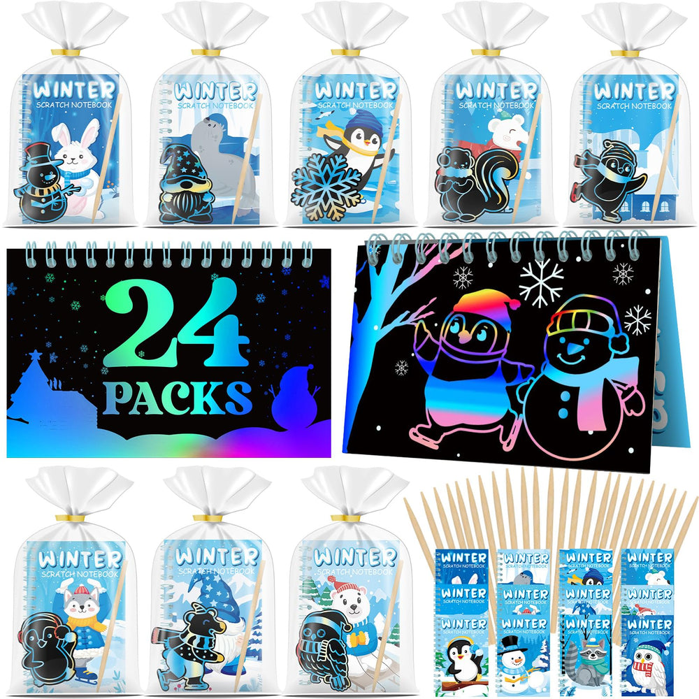 Skrajoi winter scratch notes reveal vibrant colors for creative play during winter parties.
