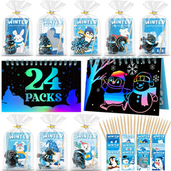 Skrajoi winter scratch notes reveal vibrant colors for creative play during winter parties.