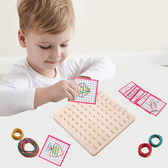 Beveled wood edges and elastic bands support durable, kid-friendly play