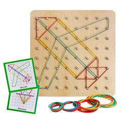 Skrtuan wooden geoboard in classroom demonstrates portable geometry learning.