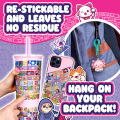 Sky Castle Sticki Rolls stickers on notebooks and water bottles.