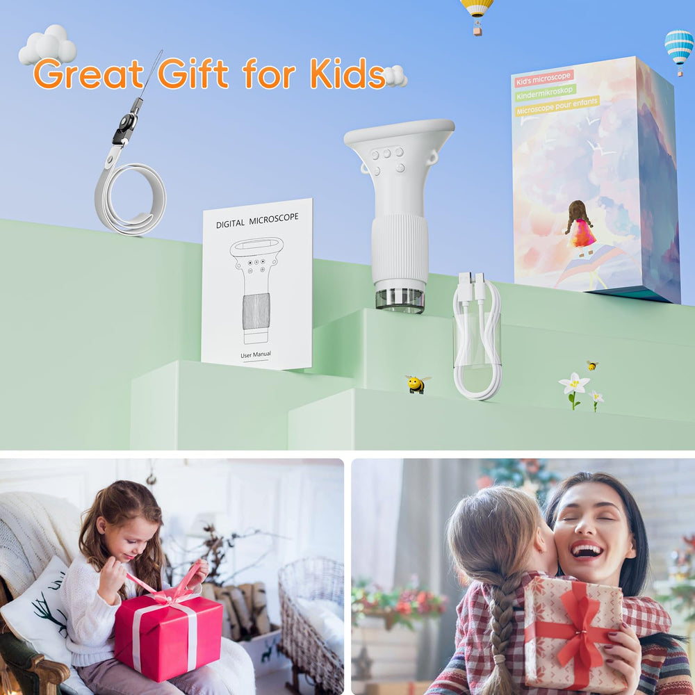 Gift-ready SKYBASIC microscope packaging ideal for curious children.
