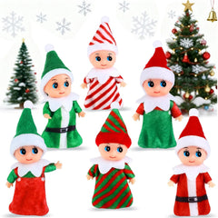 Skylety 6-piece Christmas elf miniatures for festive decor and stocking stuffers.