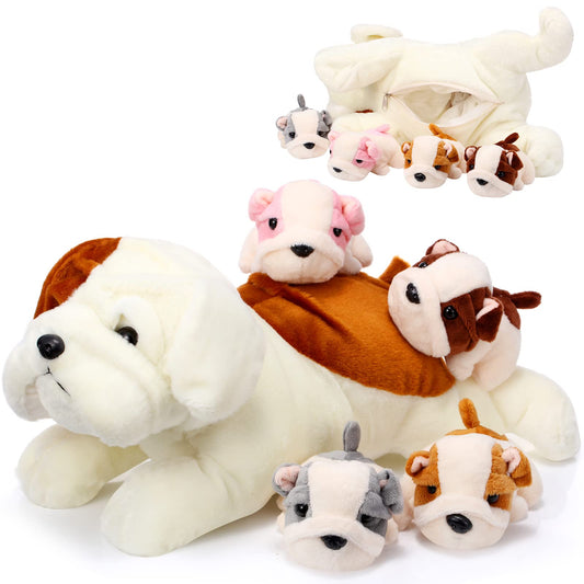Skylety dog mommy with puppies inside for cozy playtime.