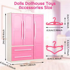 Two styles of pink hangers from Skylety for playful doll fashion displays.