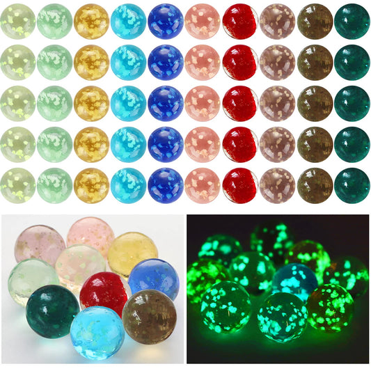 Skylety glow marbles multicolor glass for games and décor, sparkling when illuminated.