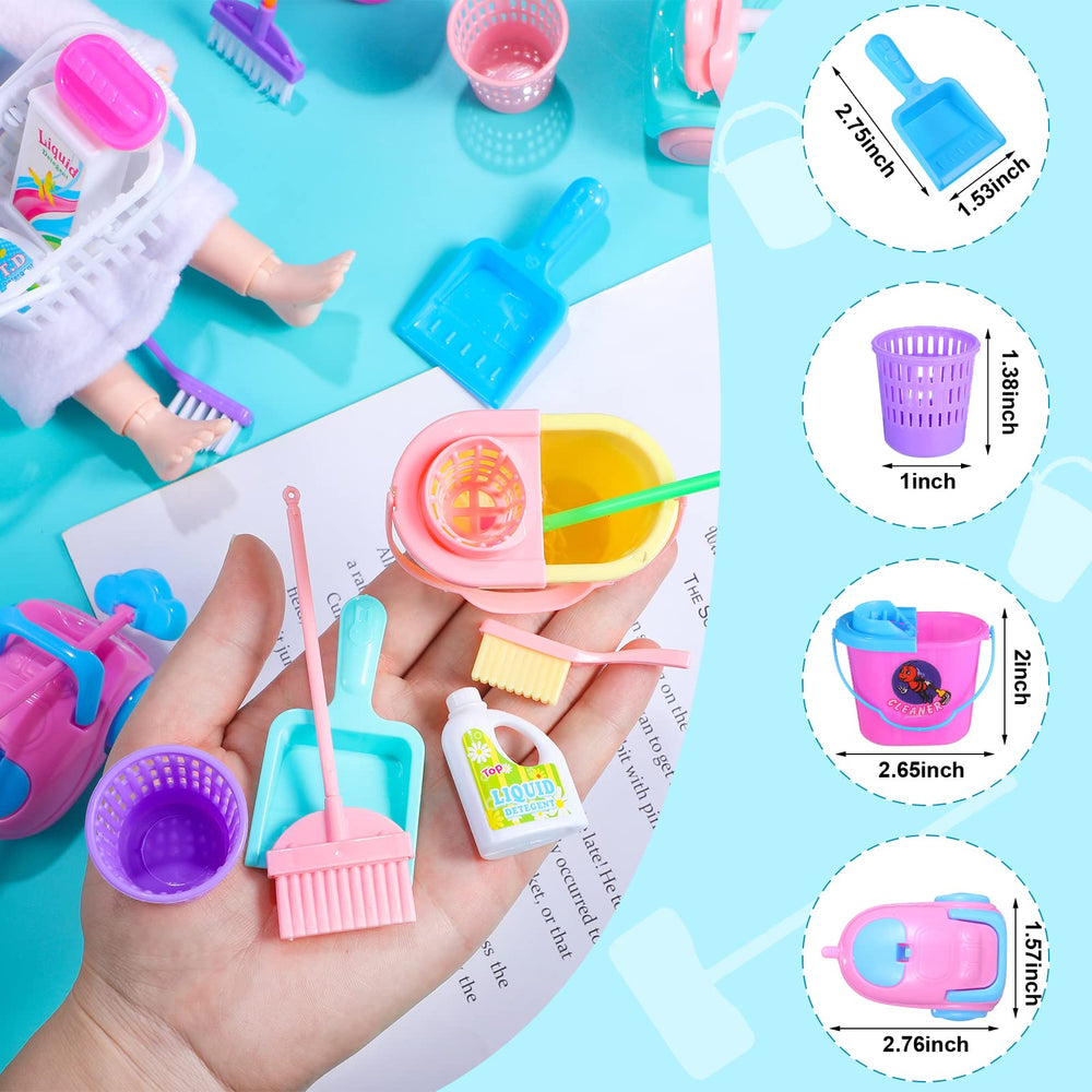 Skylety miniature broom enhances colorful, interactive cleaning role-play.