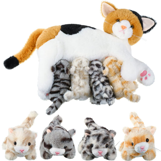 Skylety mommy cat with kittens 16-inch cuddle companion for playtime and bedtime