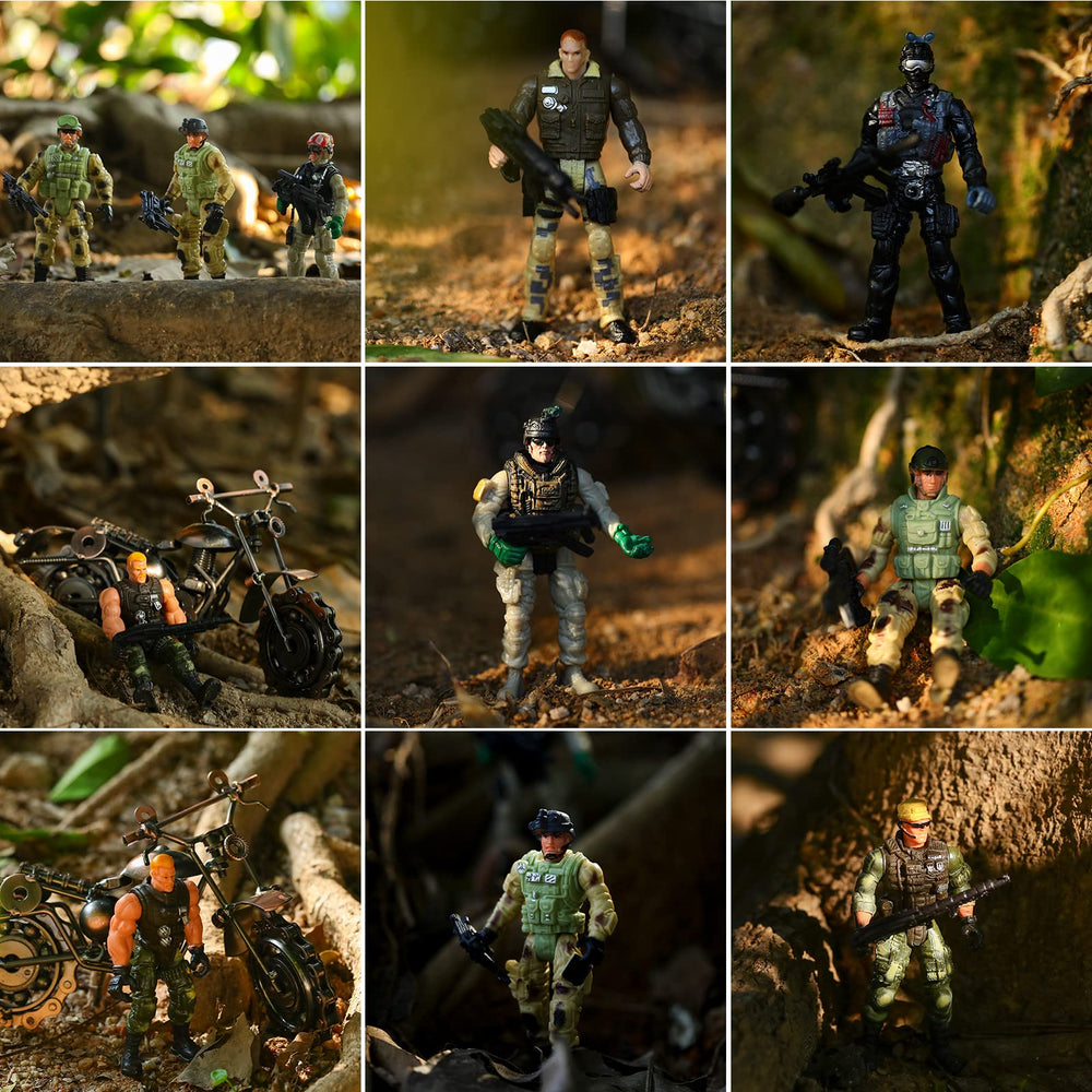 Skylety army men feature movable joints for flexible mission play.