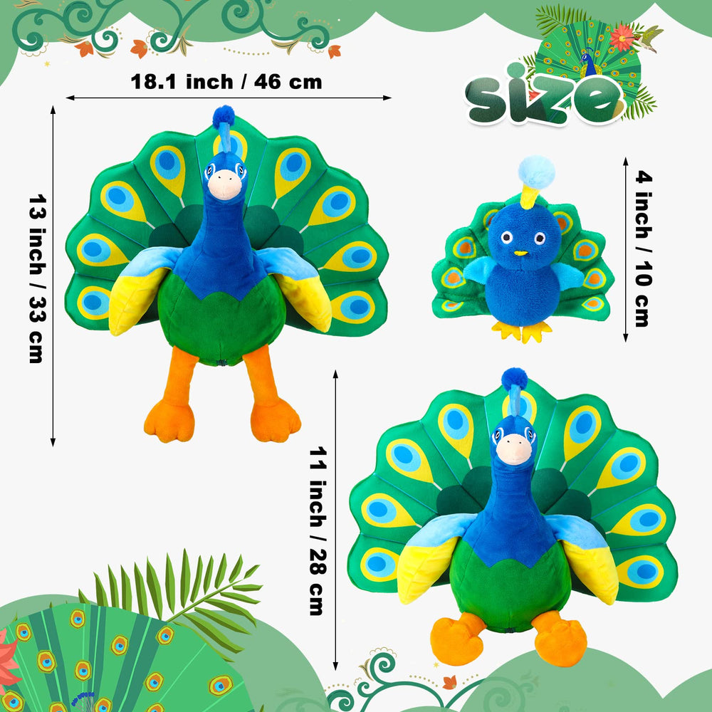 Skylety peacock large plush side view suitable for shelf display and storytelling