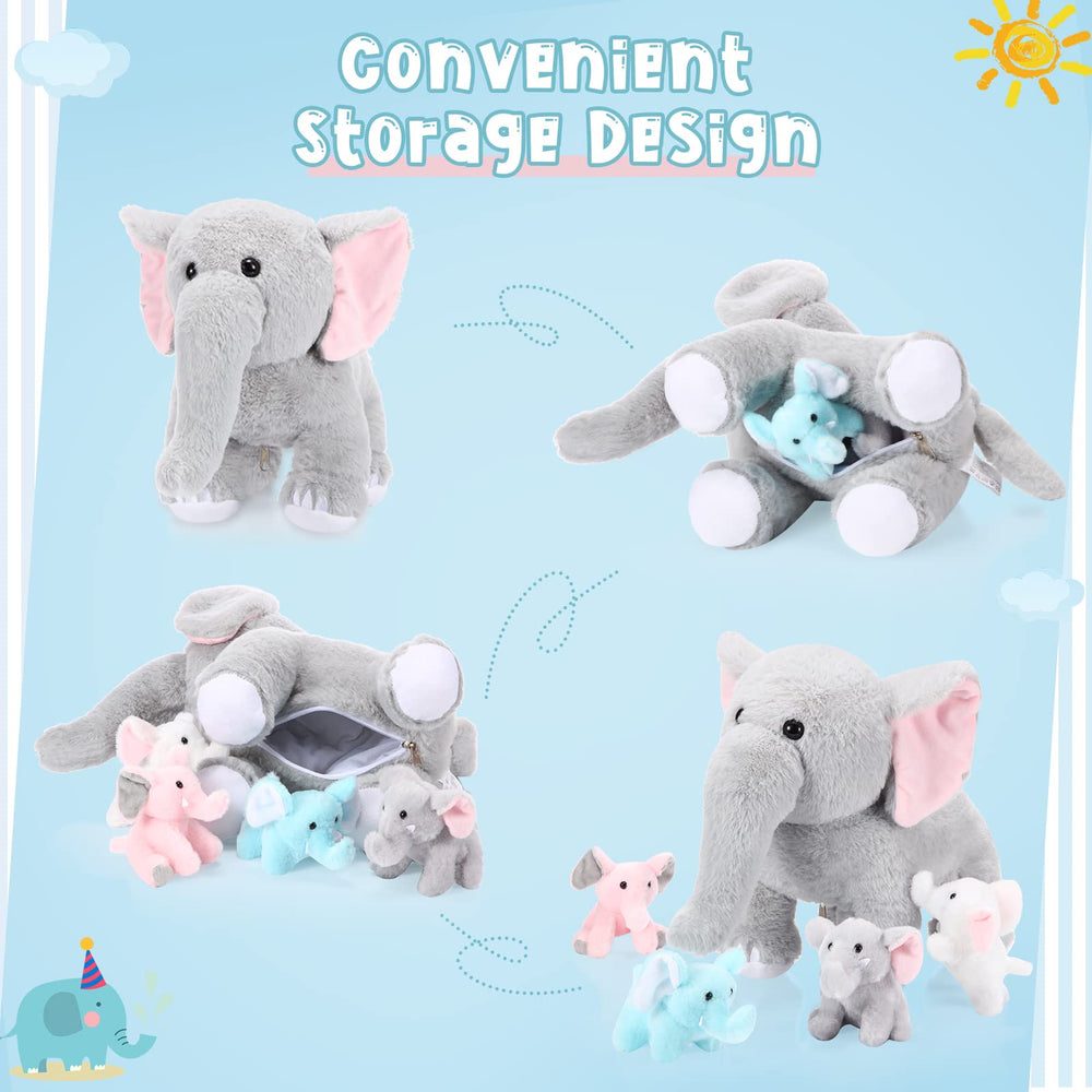 Skylety baby elephants in a four-piece set invite imaginative play.