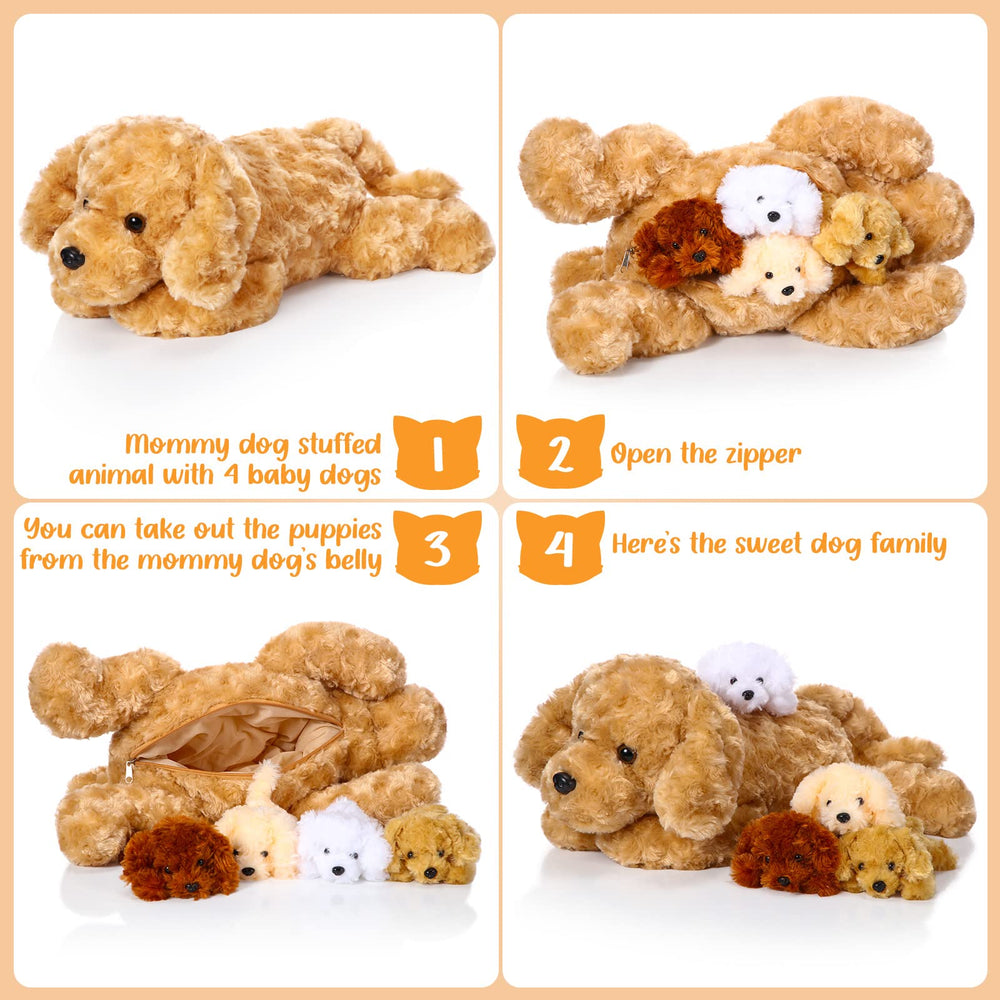 Skylety soft dog plush puppies close-up showing fuzzy fabric and stitched details.
