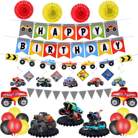 Skylety truck birthday banner creates a vibrant backdrop for a festive party