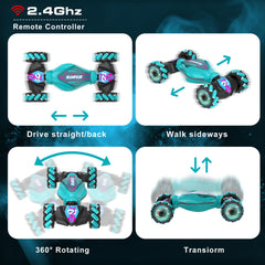 SkyNexus gesture-sensing RC stunt car performing 360-degree flip outdoors.