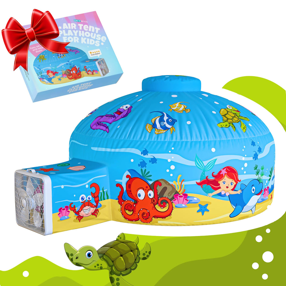 Skywin Air Tent for Kids inflate: rapid setup for quick indoor play.