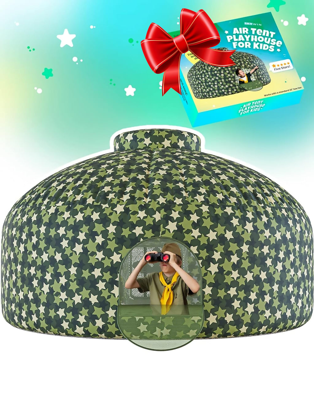 Skywin Delta Dome air tent ready in seconds for indoor play.