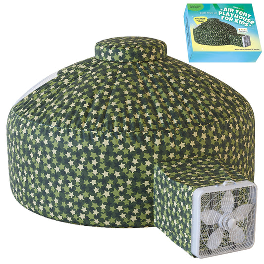 Skywin Forest Fort full view shows a roomy 77 by 50 inch air tent for indoor imaginative play.