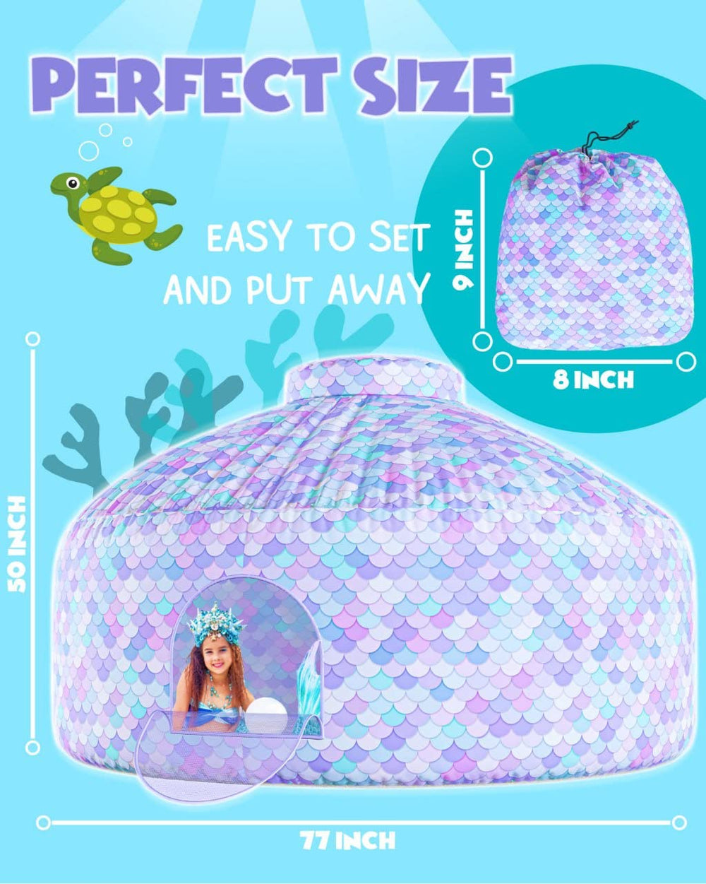 Skywin Mermaid Fort spacious interior measures 77 by 50 inches for multiple kids.
