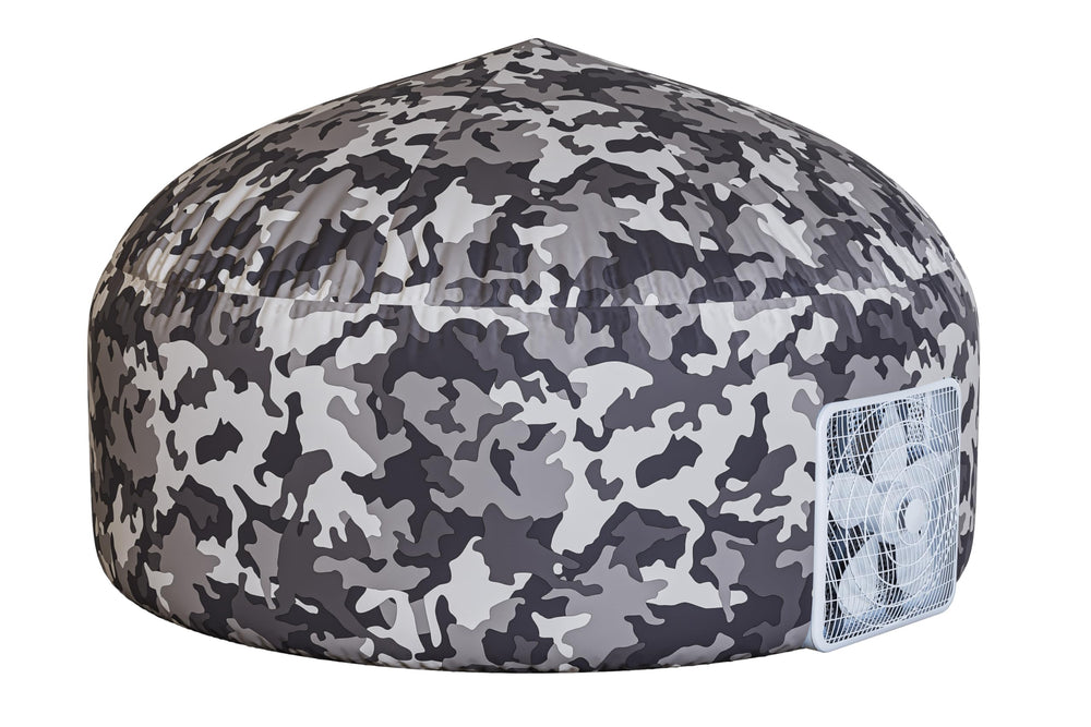 Skywin Shadow Fort setup with a fan enabling quick inflation.