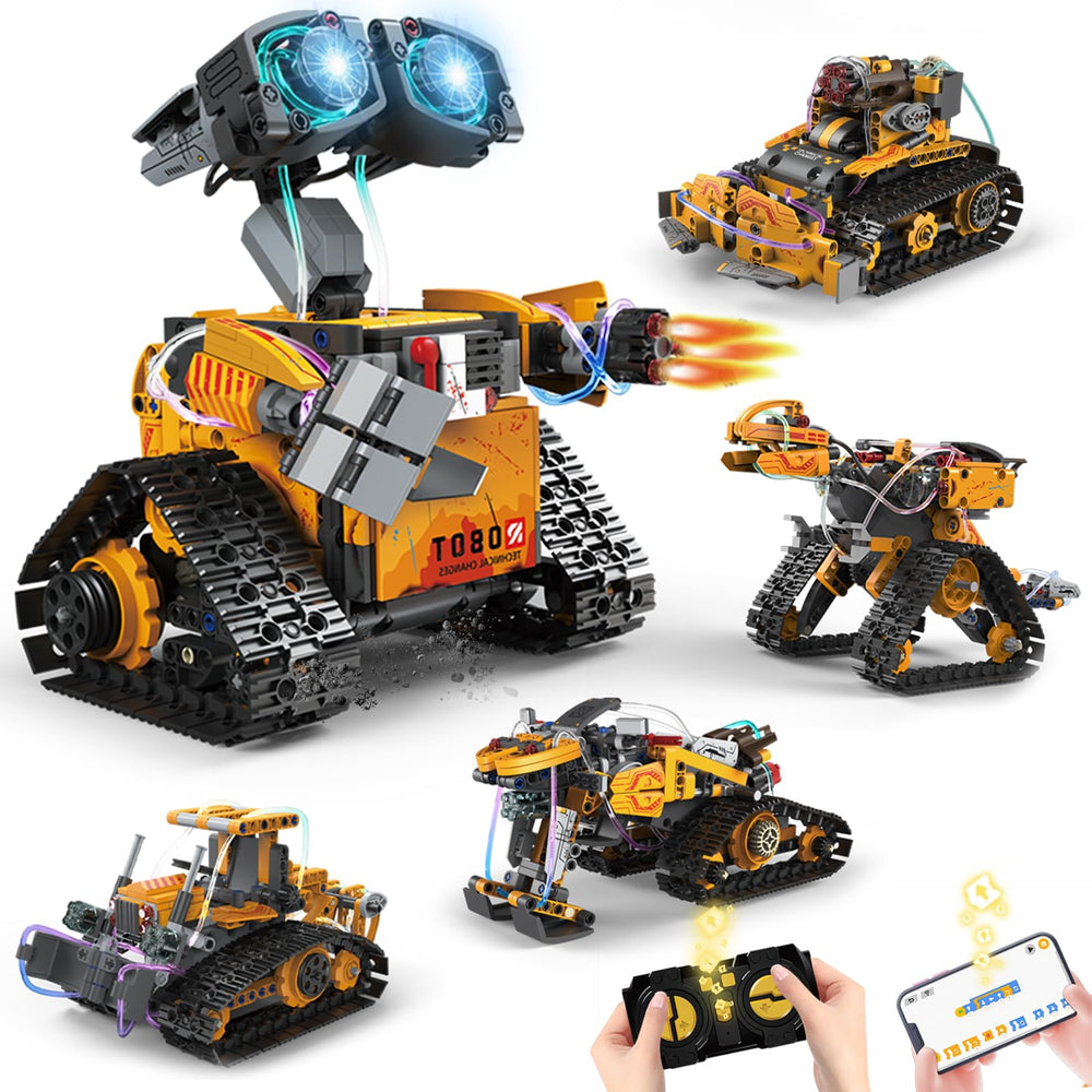 SliBoeyX 5-in-1 robot kit parts spread for creative builds.