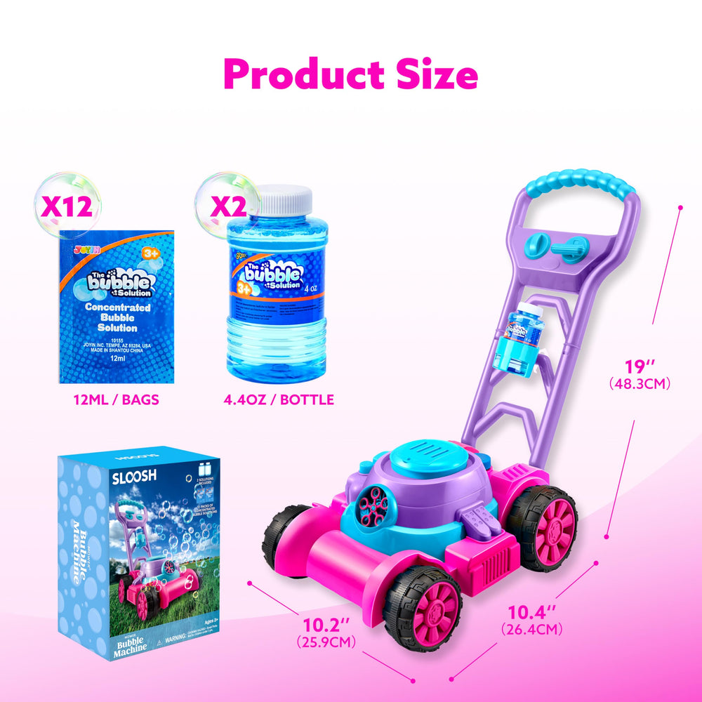 Sloosh Bubble Lawn Mower pink compact dimensions 10x19.5x19 inches