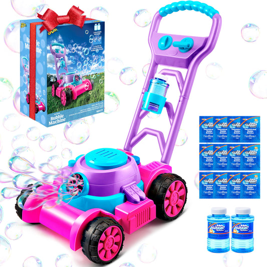Sloosh Bubble Lawn Mower pink side view for outdoor pretend play