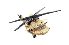 Sluban Black Hawk helicopter side view highlighting durable ABS bricks