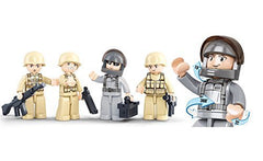 Sluban Black Hawk set on display with bricks ready for play