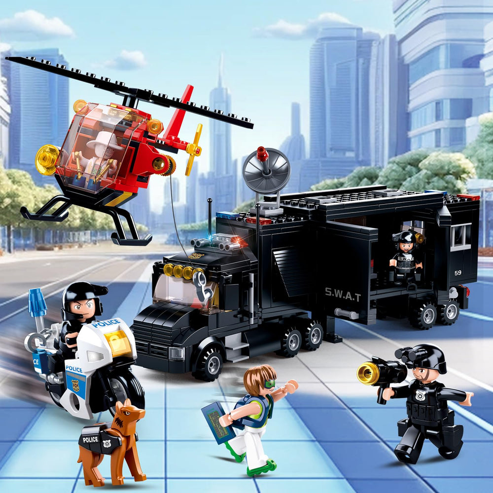 Sluban City Police Chase set building scene for expandable city adventures