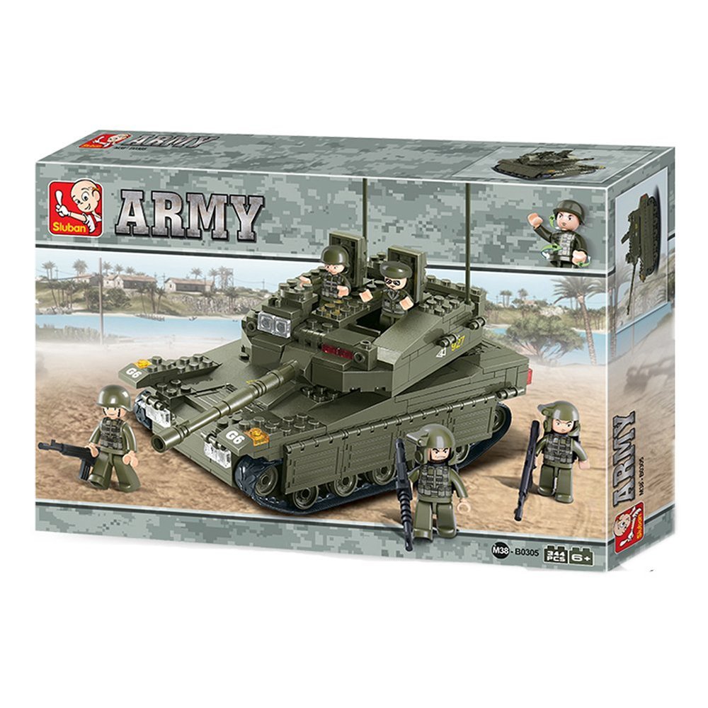 Sluban Merkava tank side view highlighting authentic design for display and play