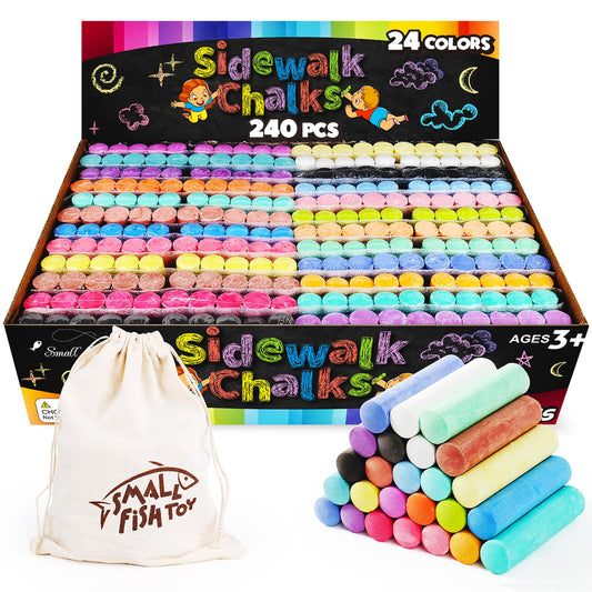 Small Fish 240pcs sidewalk chalks in sealed packaging for color organization.