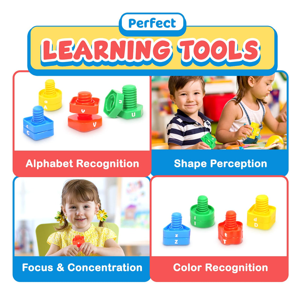 Small Fish alphabet nuts bolts set with letters on each piece for alphabet practice.