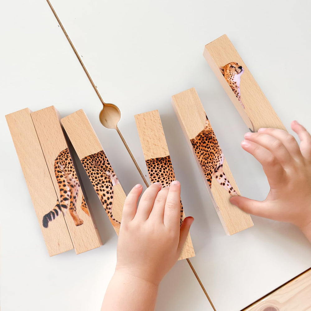 Small Fish wooden puzzle safari cheetah pattern sparks color recognition and imaginative play