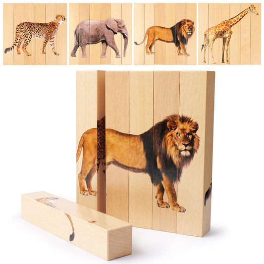 Small Fish wooden puzzle safari giraffe pattern promotes visual recognition and fine motor play